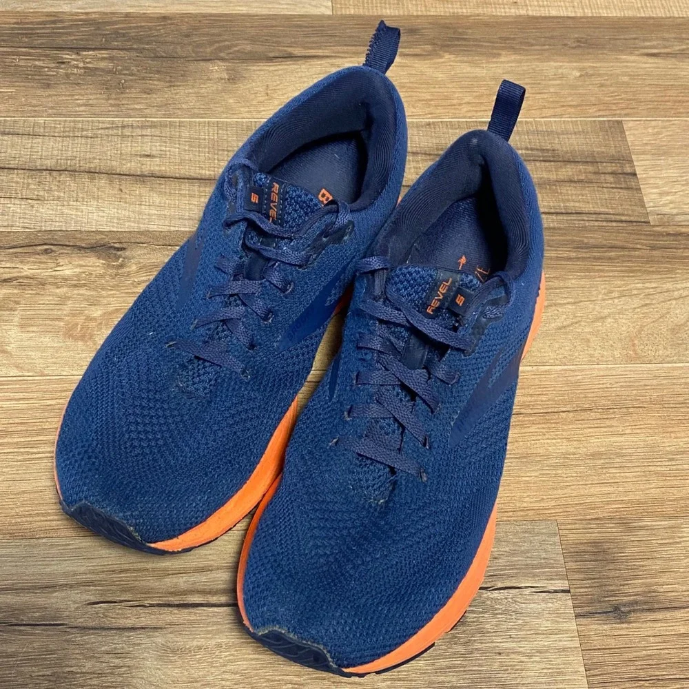 Brooks Revel 5 Mens Running Shoes Navy Blue Orange 1103741D498 Size 10.5 D